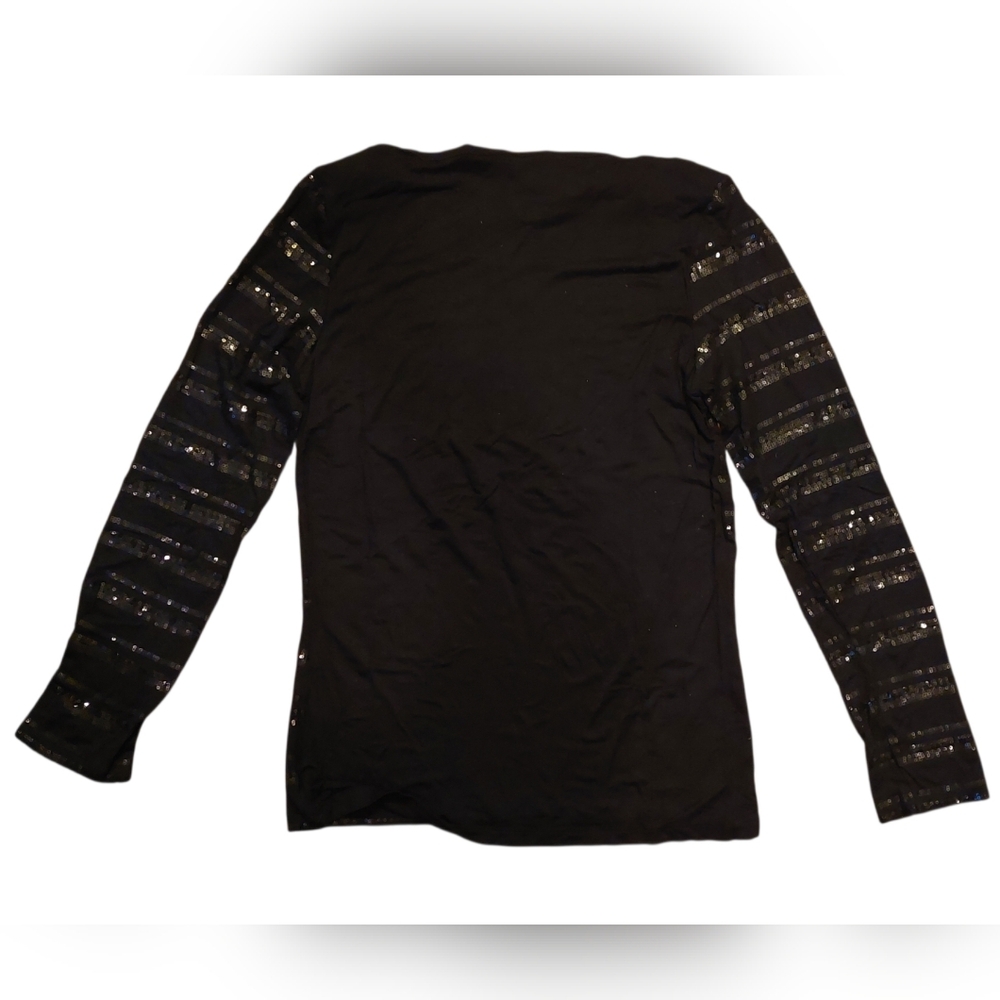 Black Long Sleeve Top with Sequin Stripes Sz M